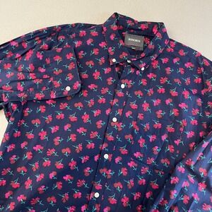 BONOBOS Mens Slim Fit Navy Floral Button Down Shirt XL Long Sleeve Flowers
